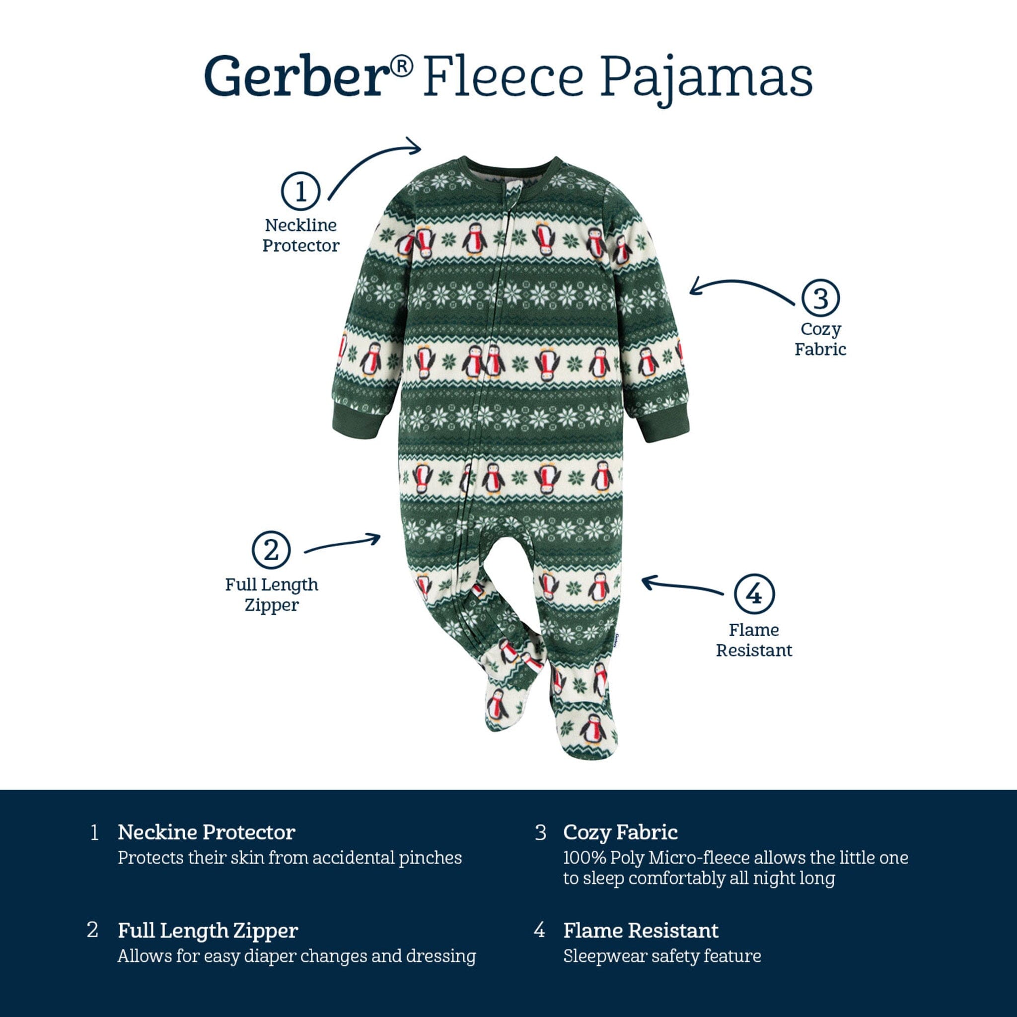 Baby & Toddler Neutral Green Fair Isle Footed Fleece Pajamas - Image 9