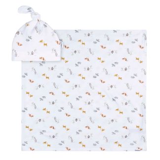 2-Piece Baby Neutral Safari Swaddle and Cap Set
