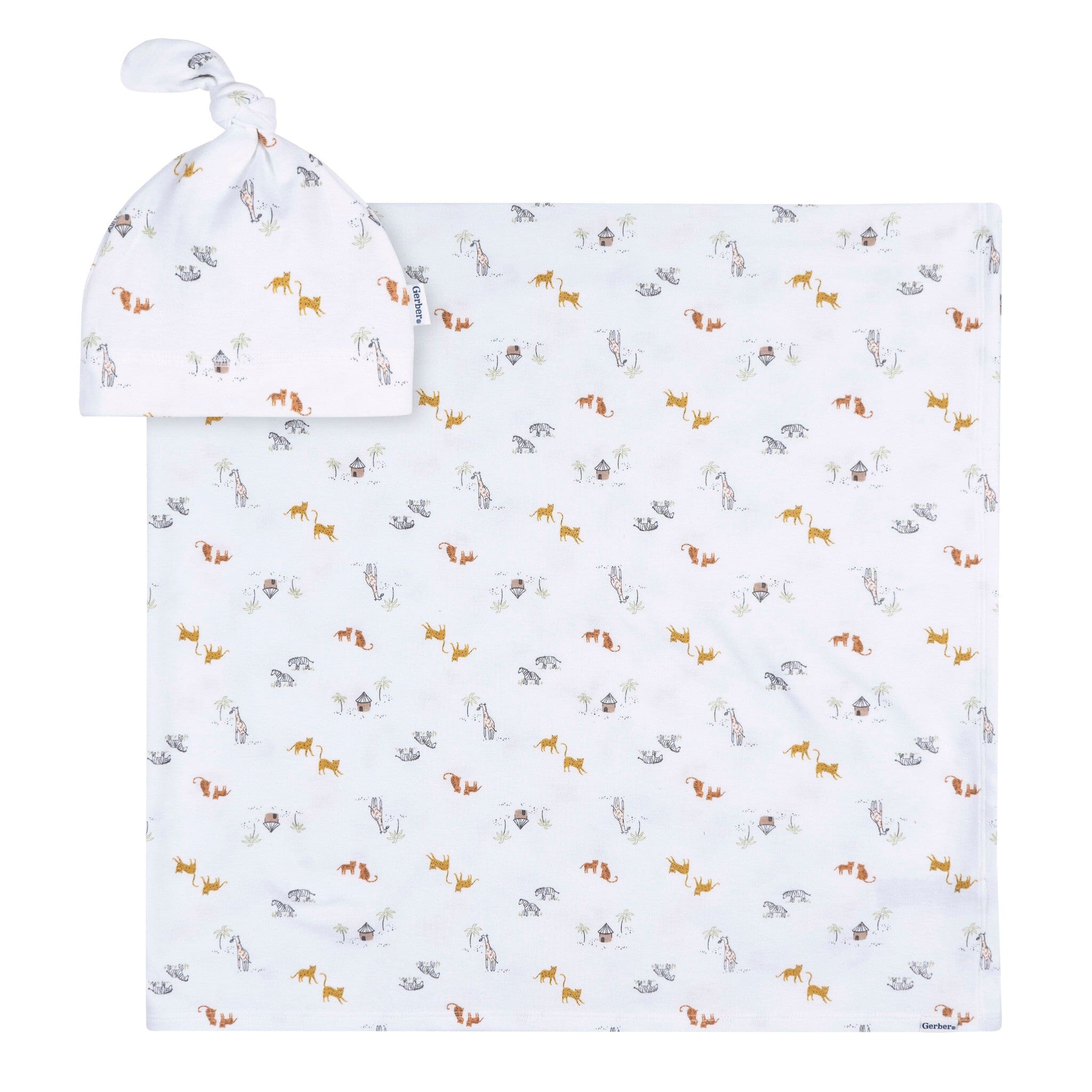 2-Piece Baby Neutral Safari Swaddle and Cap Set