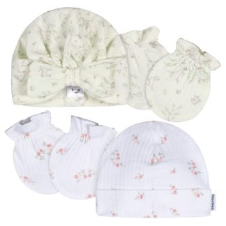 4-Piece Baby Girls Deer Cap and Mitten Set