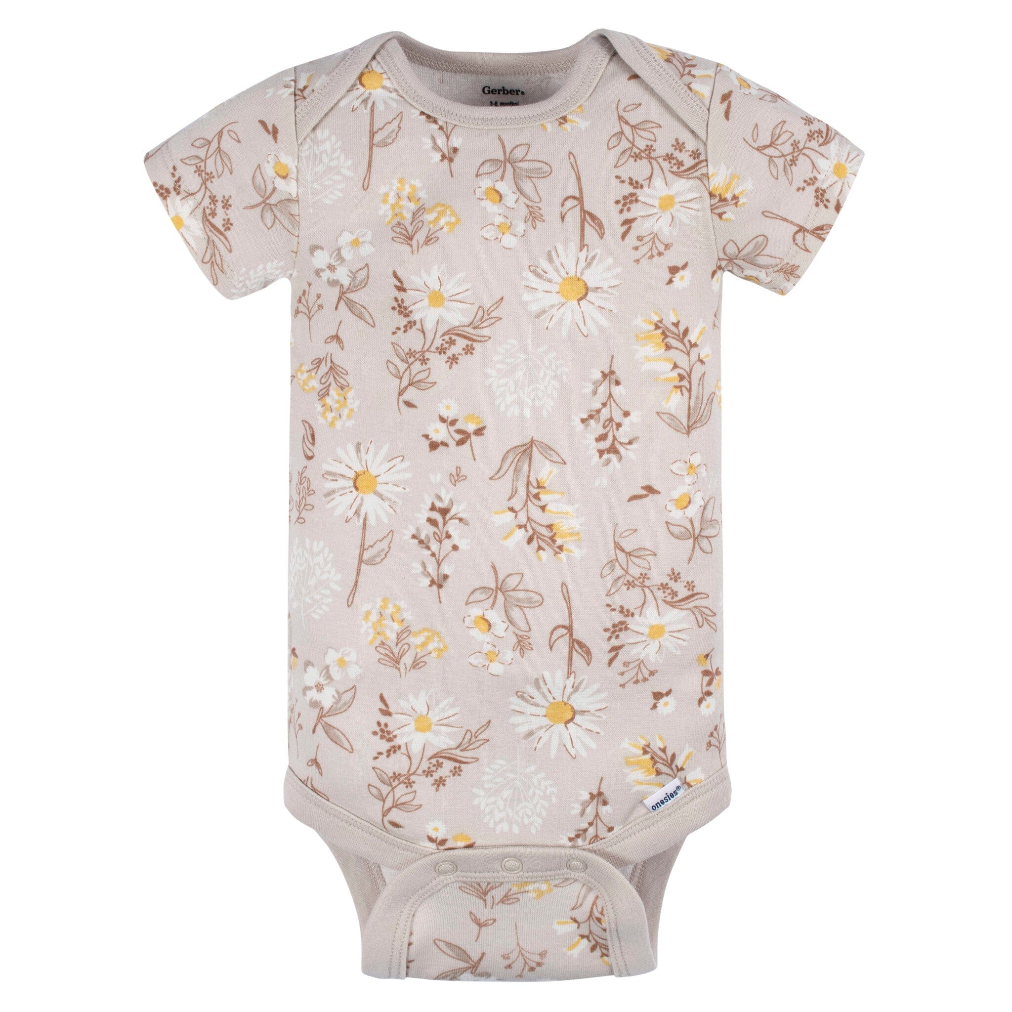 3-Pack Baby Girls Taupe Flower Fields Short Sleeve Onesies® Bodysuits - Image 3