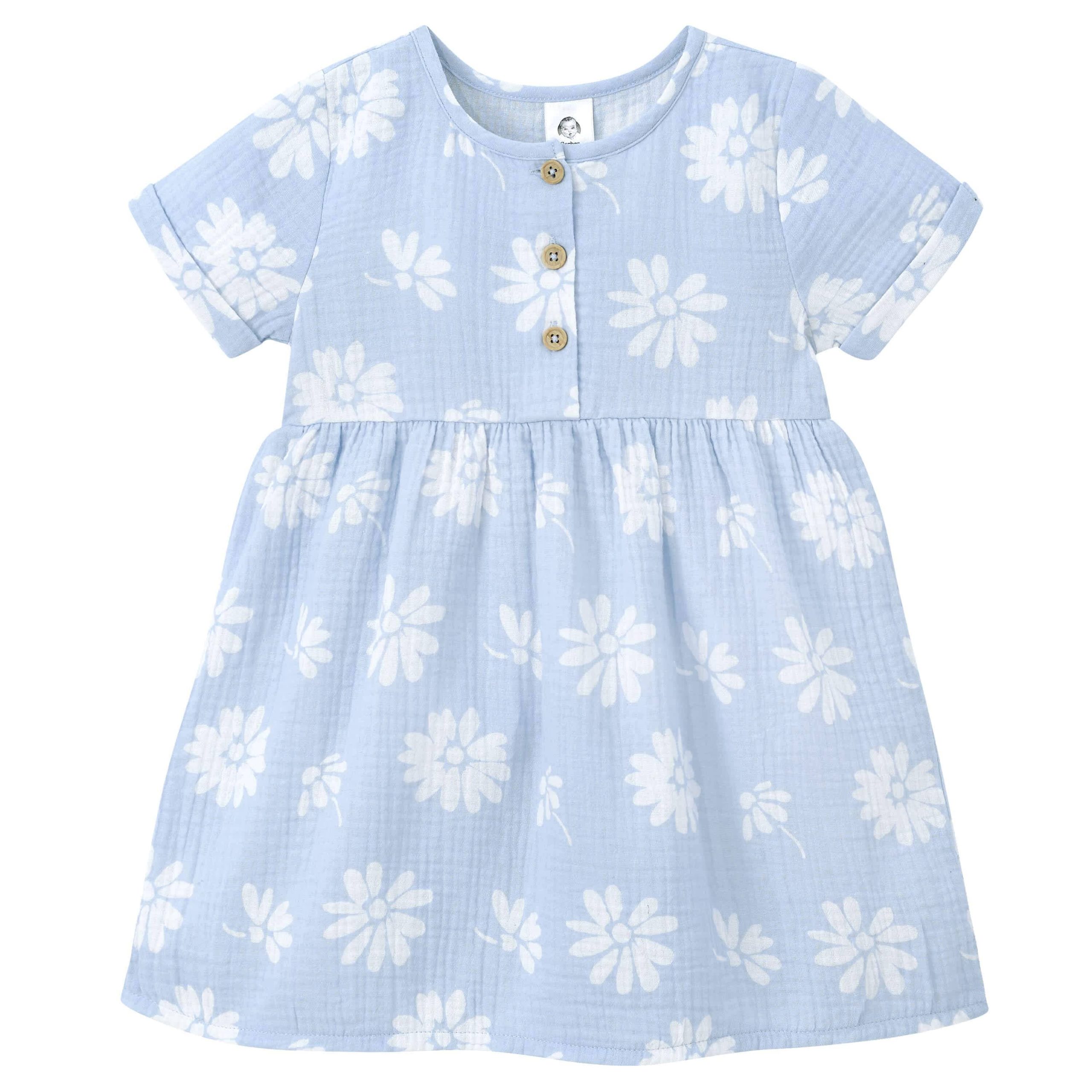 Infant & Toddler Girls Blue Floral Gauze Dress