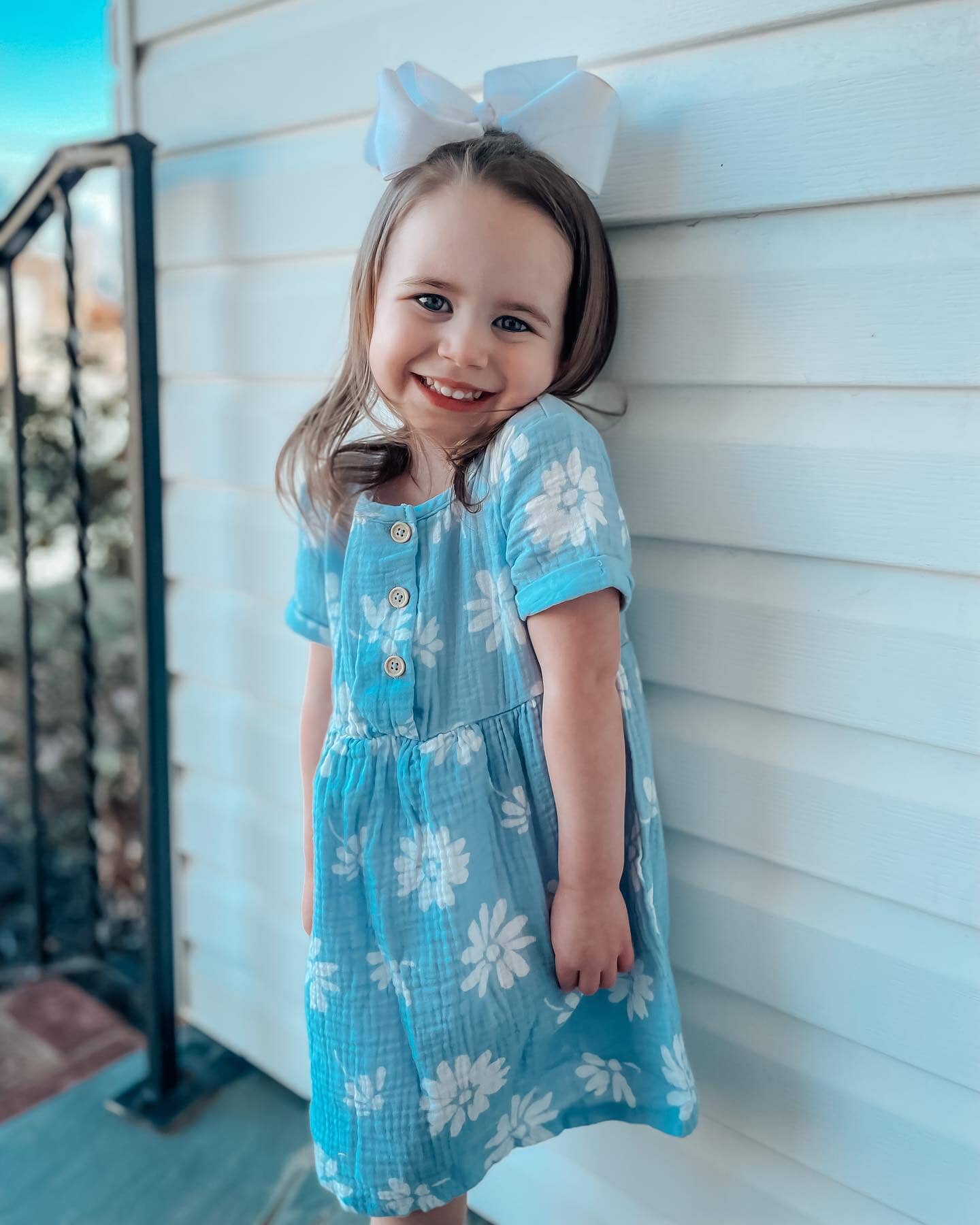 Infant & Toddler Girls Blue Floral Gauze Dress - Image 6