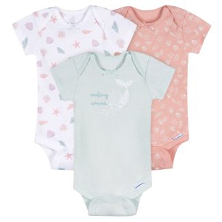 3-Pack Baby Girls She Sells Sea Shells Short Sleeve Onesies® Bodysuits