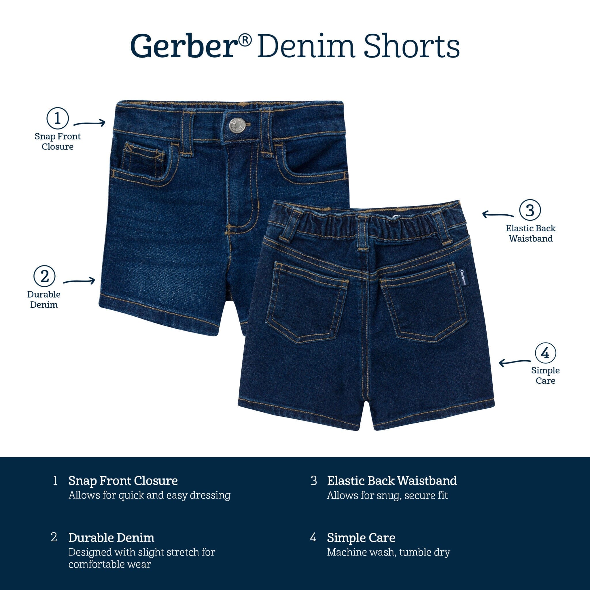 Baby & Toddler Neutral Dark Wash Denim Shorts - Image 5