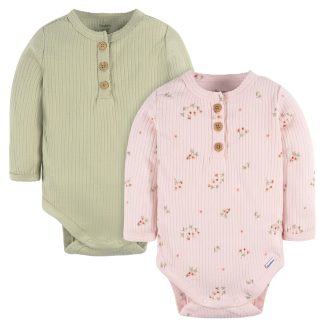 2-Pack Baby Girls Floral Henley Onesies® Bodysuits