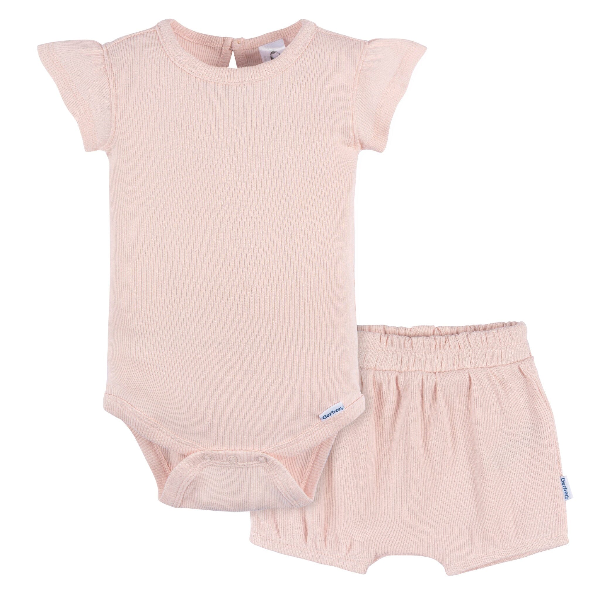 2-Piece Baby Girls Crystal Pink Bodysuit and Shorts Set