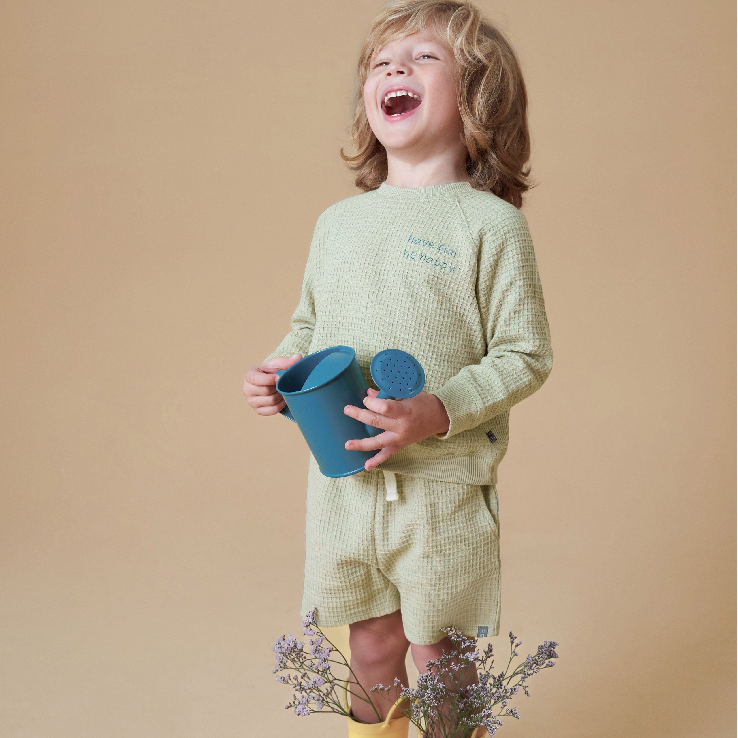 2-Piece Infant & Toddler Boys Light Green Long Sleeve Top and Shorts Set - Image 2
