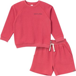 2-Piece Infant & Toddler Boys Dusty Red Long Sleeve Top and Shorts Set