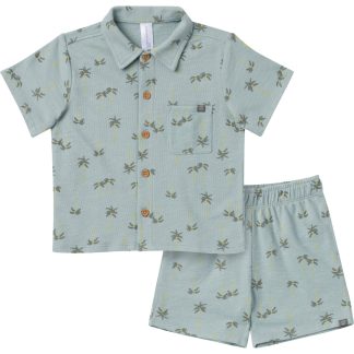 2-Piece Infant & Toddler Boys Blue Palms Button Front Shirt and Shorts Set