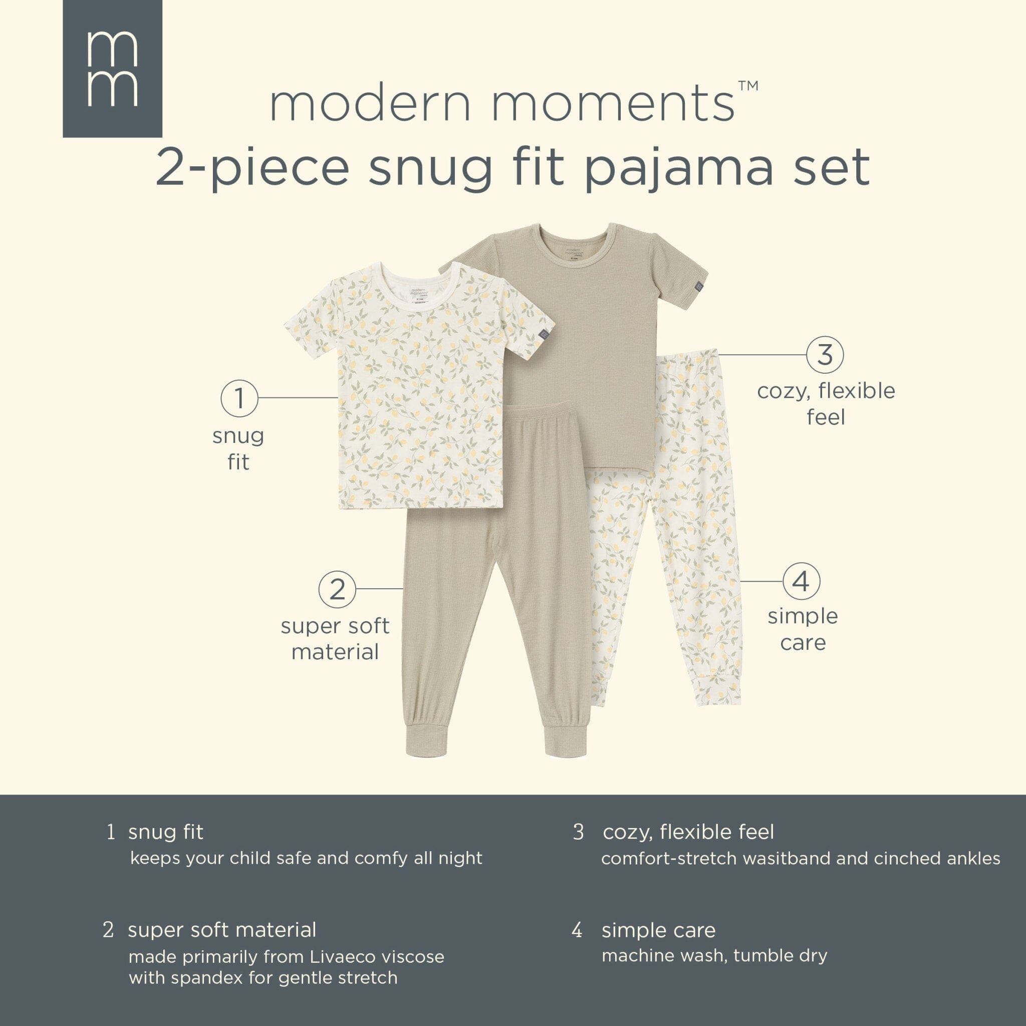 4-Piece Infant & Toddler Girls Lemon Vines Viscose Snug Fitting Pajamas - Image 10