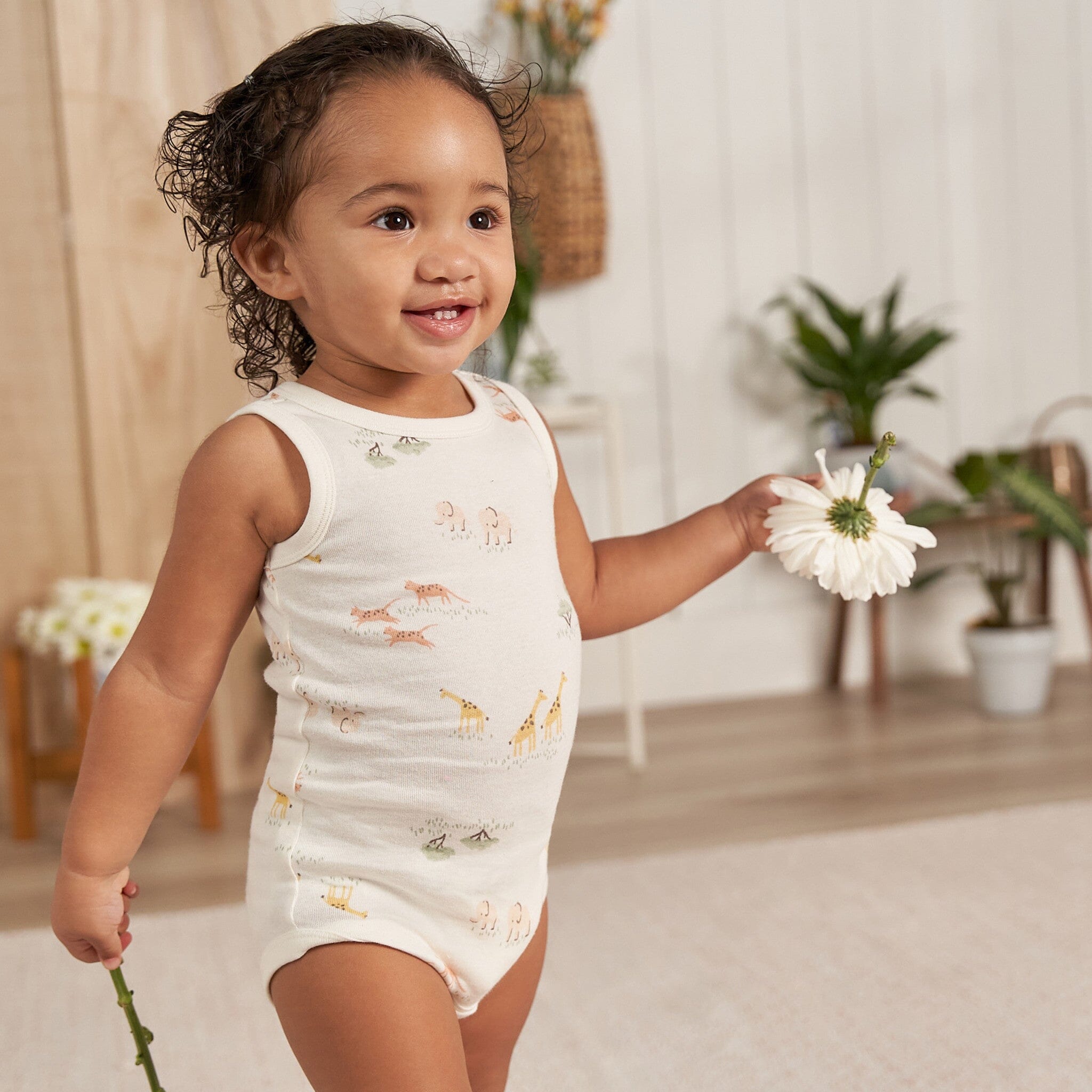 4-Pack Baby Neutral Ivory Safari Sleeveless Onesies® Bodysuits - Image 2