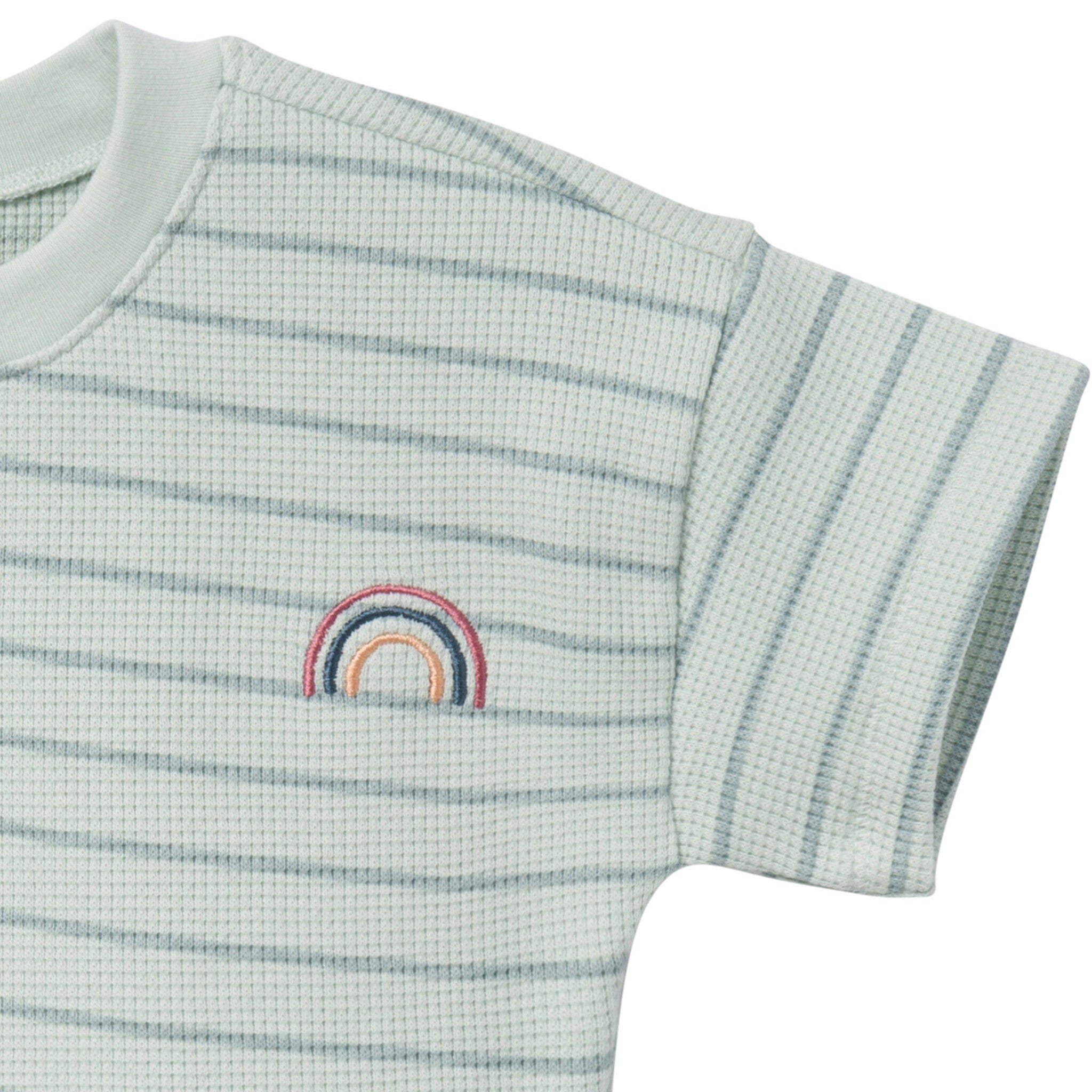 4-Piece Infant & Toddler Girls Light Sky Stripe Drop Shoulder Crop Tops and Shorts Set - Image 4