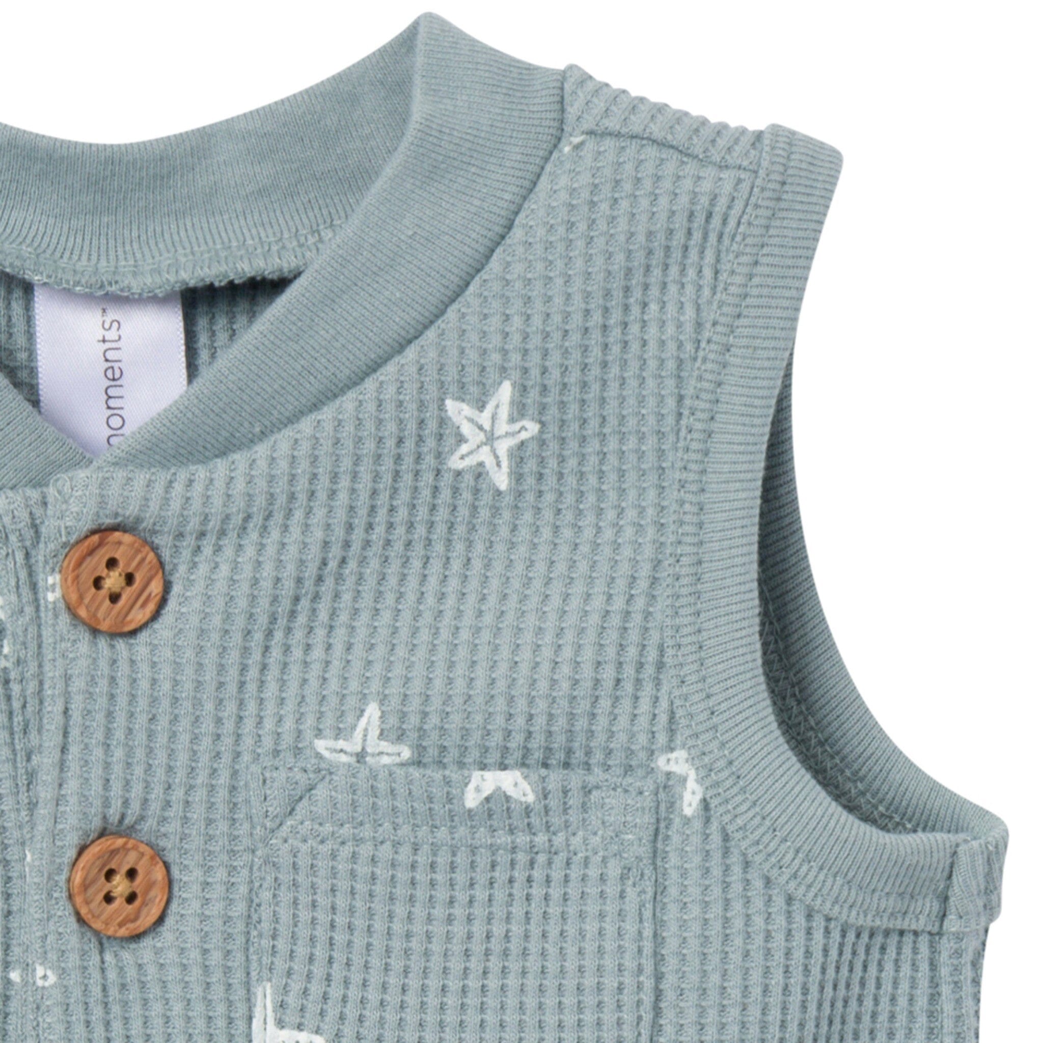 Baby Boys Teal Starfish Sleeveless Romper - Image 5